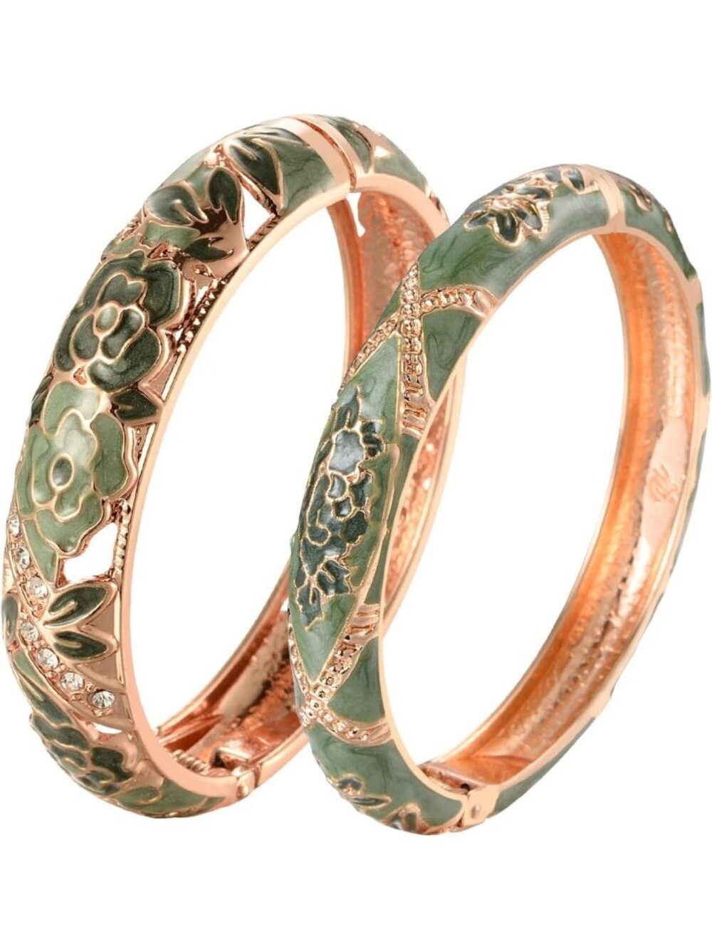 Handcrafted Vintage Cloisonne Rhinestone Rose Hinged Cuff Bracelet - Unique Gift